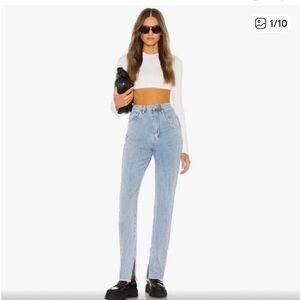 Revolve We Wore What Split Hem Jeans Sz 31 Light Wash Cotton High Waist